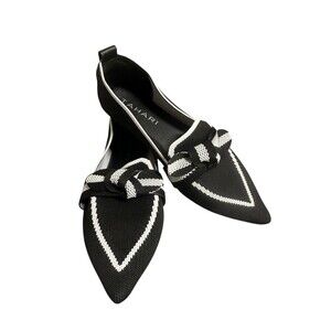 Tahari Florentia Career Black White Trim Knit Comfort Flat Shoe Size 9